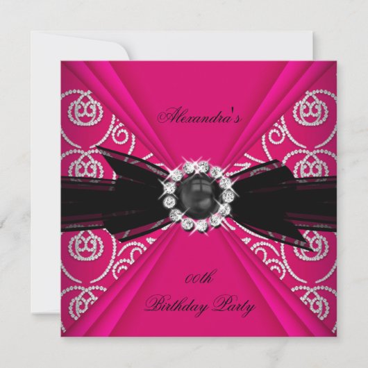 Invitation Élégante fête d'anniversaire rose Black Pearl Bow (Devant)