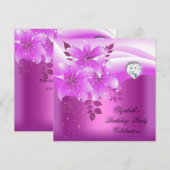 Invitation Élégante fête d'anniversaire rose floral diamant (Devant / Derrière)
