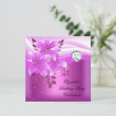 Invitation Élégante fête d'anniversaire rose floral diamant (Debout devant)