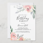 Invitation Élégante fête d'anniversaire rose flou (Devant)