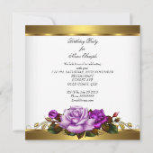 Invitation Élégante fête d'anniversaire Rose violet blanc or (Dos)