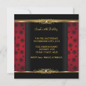 Invitation Élégante fête d'anniversaire Rouge Black Gold Lace (Dos)