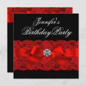 Invitation Élégante fête d'anniversaire rouge et noir (Devant / Derrière)
