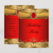 Invitation Elégante fête d'anniversaire rouge et or (Devant / Derrière)