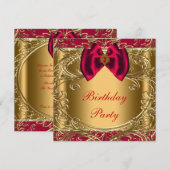 Invitation Elégante fête d'anniversaire rouge et or (Devant / Derrière)