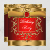 Invitation Elégante fête d'anniversaire rouge et or (Devant / Derrière)