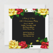 Invitation Elégante fête d'anniversaire Rouge Jaune Roses 3 (Dos)