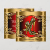 Invitation Élégante fête d'anniversaire rouge noir et or (Devant / Derrière)