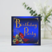 Invitation Élégante fête d'anniversaire Royal Blue and Red Ro (Debout devant)