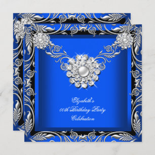 Invitation Elégante fête d'anniversaire Royal Blue Black Silv