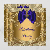 Invitation Elégante fête d'anniversaire Royal Blue et Gold (Devant / Derrière)