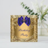 Invitation Elégante fête d'anniversaire Royal Blue et Gold (Debout devant)