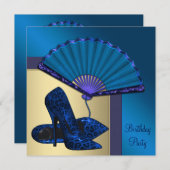 Invitation Élégante fête d'anniversaire Royal Blue Gold High  (Devant / Derrière)