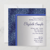 Invitation Élégante fête d'anniversaire Royal Blue Silver Hig (Dos)