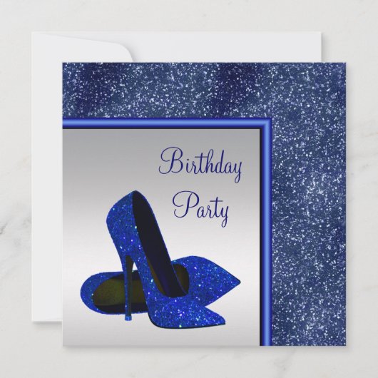 Invitation Élégante fête d'anniversaire Royal Blue Silver Hig (Devant)