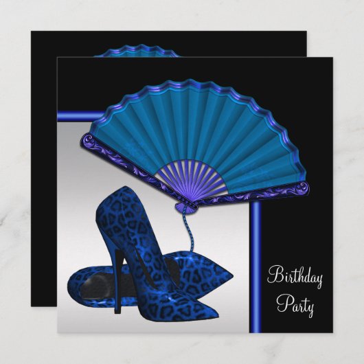 Invitation Élégante fête d'anniversaire Royal Blue Silver Hig (Devant / Derrière)