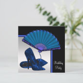 Invitation Élégante fête d'anniversaire Royal Blue Silver Hig (Debout devant)