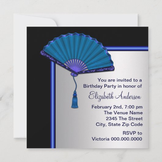 Invitation Élégante fête d'anniversaire Royal Blue Silver Hig (Dos)