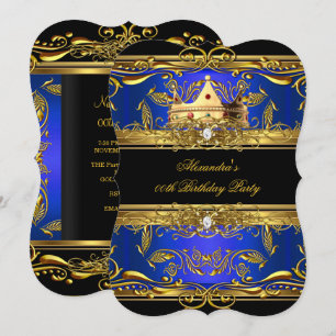 Invitation Élégante fête d'anniversaire royale bleu noir roi 