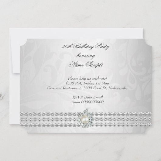 Invitation Élégante fête d'anniversaire Silver Diamond Pearl  (Dos)