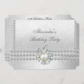 Invitation Élégante fête d'anniversaire Silver Diamond Pearl  (Devant / Derrière)
