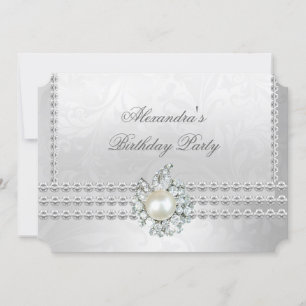 Invitation Élégante fête d'anniversaire Silver Diamond Pearl 