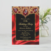 Invitation Elégante fête d'anniversaire Soie Regal Bijou roug (Debout devant)
