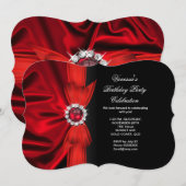 Invitation Élégante fête d'anniversaire Soie rouge profonde N (Devant / Derrière)