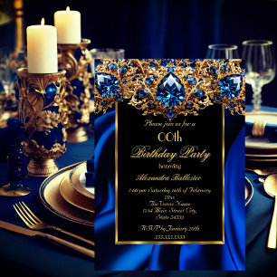 Invitation Elégante fête d'anniversaire Soie Royal bleu bijou