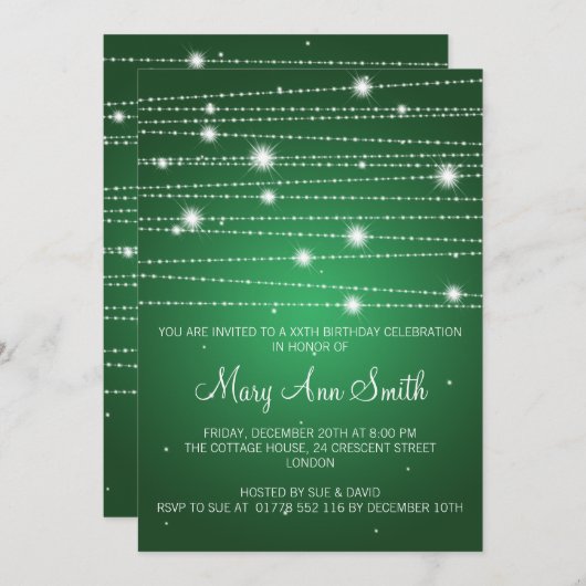 Invitation Élégante Fête d'Anniversaire Sparkling Lines Green (Devant / Derrière)