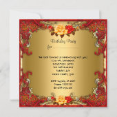 Invitation Elégante fête d'anniversaire Tea Red Gold Roses (Dos)