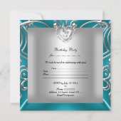 Invitation Élégante fête d'anniversaire Turquoise bleu argent (Dos)