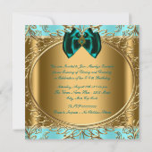 Invitation Elégante fête d'anniversaire Turquoise bleu et or (Dos)