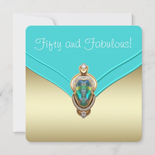 Invitation Elégante fête d'anniversaire Turquoise bleu et or (Devant)