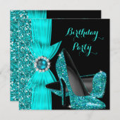 Invitation Elégante fête d'anniversaire Turquoise Bleu Haut t (Devant / Derrière)
