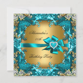 Invitation Élégante fête d'anniversaire Turquoise Blue Gold F (Devant)