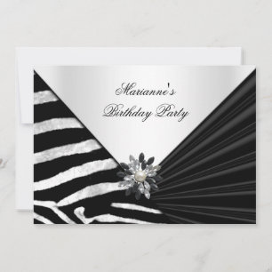 Invitation Elégante fête d'anniversaire Zebra Black Jewel