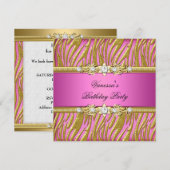 Invitation Elégante fête d'anniversaire Zebra Pink Gold (Devant / Derrière)