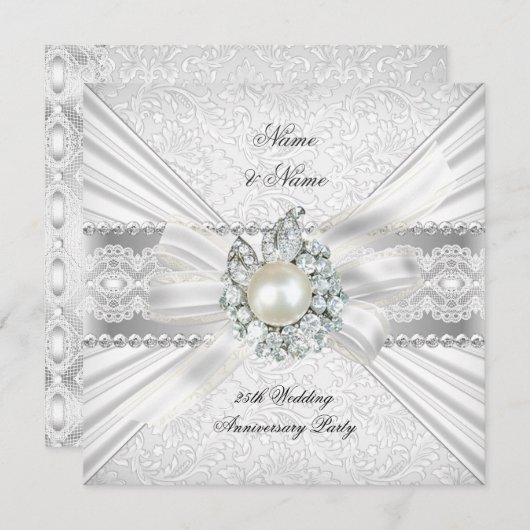 Invitation Élégante fête de 25e anniversaire de mariage en de (Devant / Derrière)