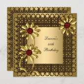 Invitation Élégante fête de 40e anniversaire Exotic Gold Flor (Devant / Derrière)