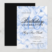 Invitation Elégante fête de 40e anniversaire Floral Navy Blue (Devant / Derrière)