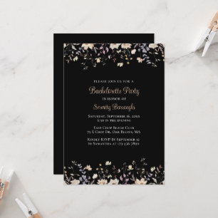 Invitation Élégante Fête de Bachelorette Florale Noire Bohème