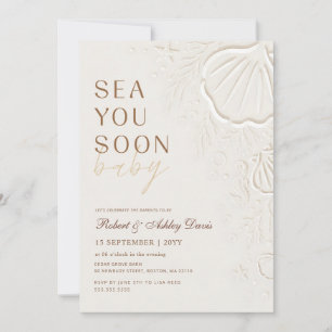 Invitation Élégante Fête de Bébé Coquillage Marin Vous Bientô