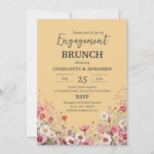 Invitation Élégante Fête de Brunch Fiançailles Floral Daisy