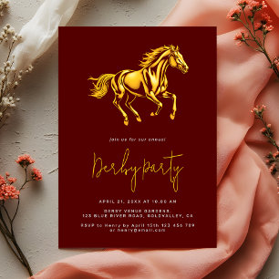 Invitation Élégante fête de Derby de cheval marron doré