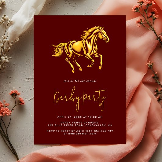 Invitation Élégante fête de Derby de cheval marron or 