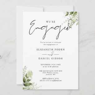 Invitation Élégante Fête de Fiançailles avec Feuillage Floral