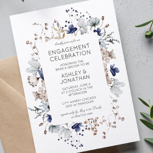 Invitation Élégante fête de fiançailles de mariage aux fleurs