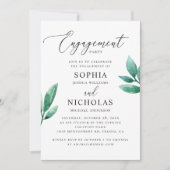 Invitation Élégante fête de fiançailles de verdure aquarelle (Devant)