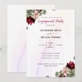 Invitation Élégante Fête de Fiançailles Florale Rouge Rustiqu (Devant / Derrière)